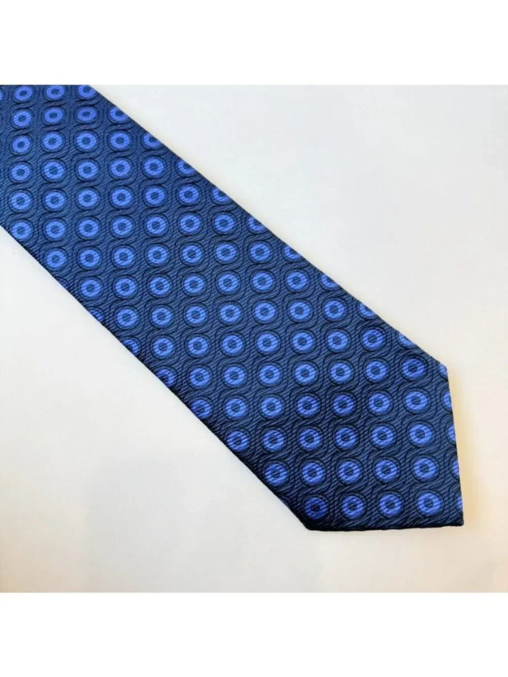 Etro Made In Italy Silk Neck Tie Blue Geometric Circle Pattern